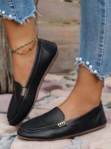 Women's Spring And Autumn Fashion Pointed Toe Black Flat Shoes - Black - View 4