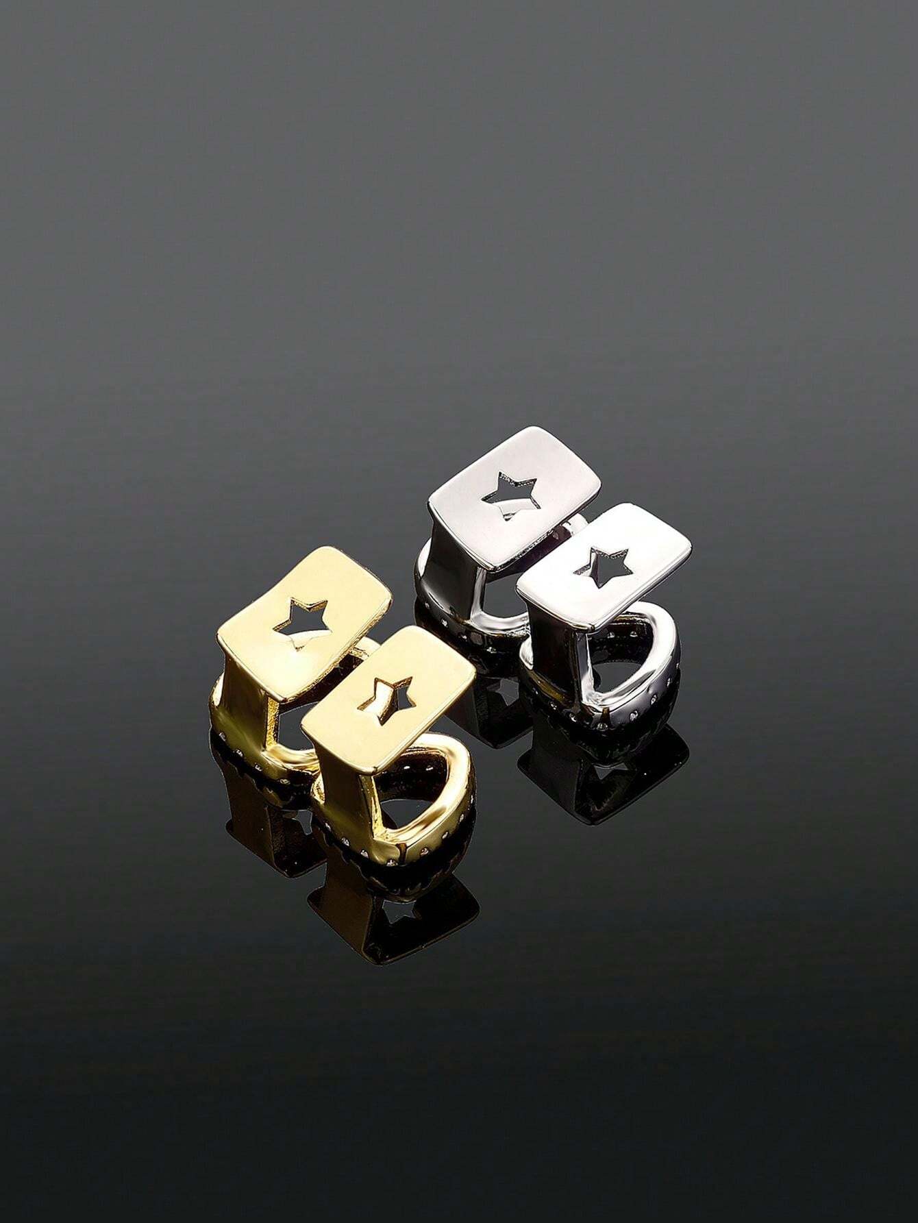 White 14K Gold Plated Double Two-Tooth Teeth Grillz (Canine Caps) With Mold Kit - Hip Hop Jewelry