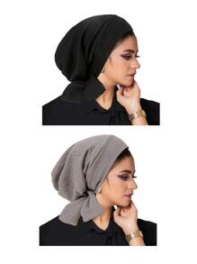 1 pièce Turban musulman avec longue queue et motif de vague de bandeau, bonnet de chimiothérapie pour femmes