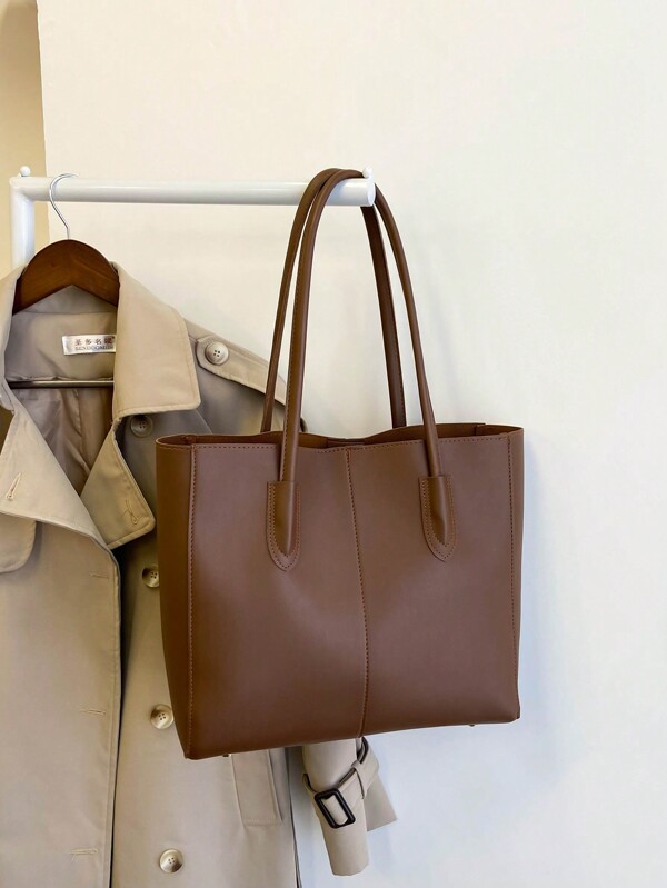 Minimalist Chic Luxury PU Leather Tote Bag, Distinctive High-End Design, Tote Bags For Ladies