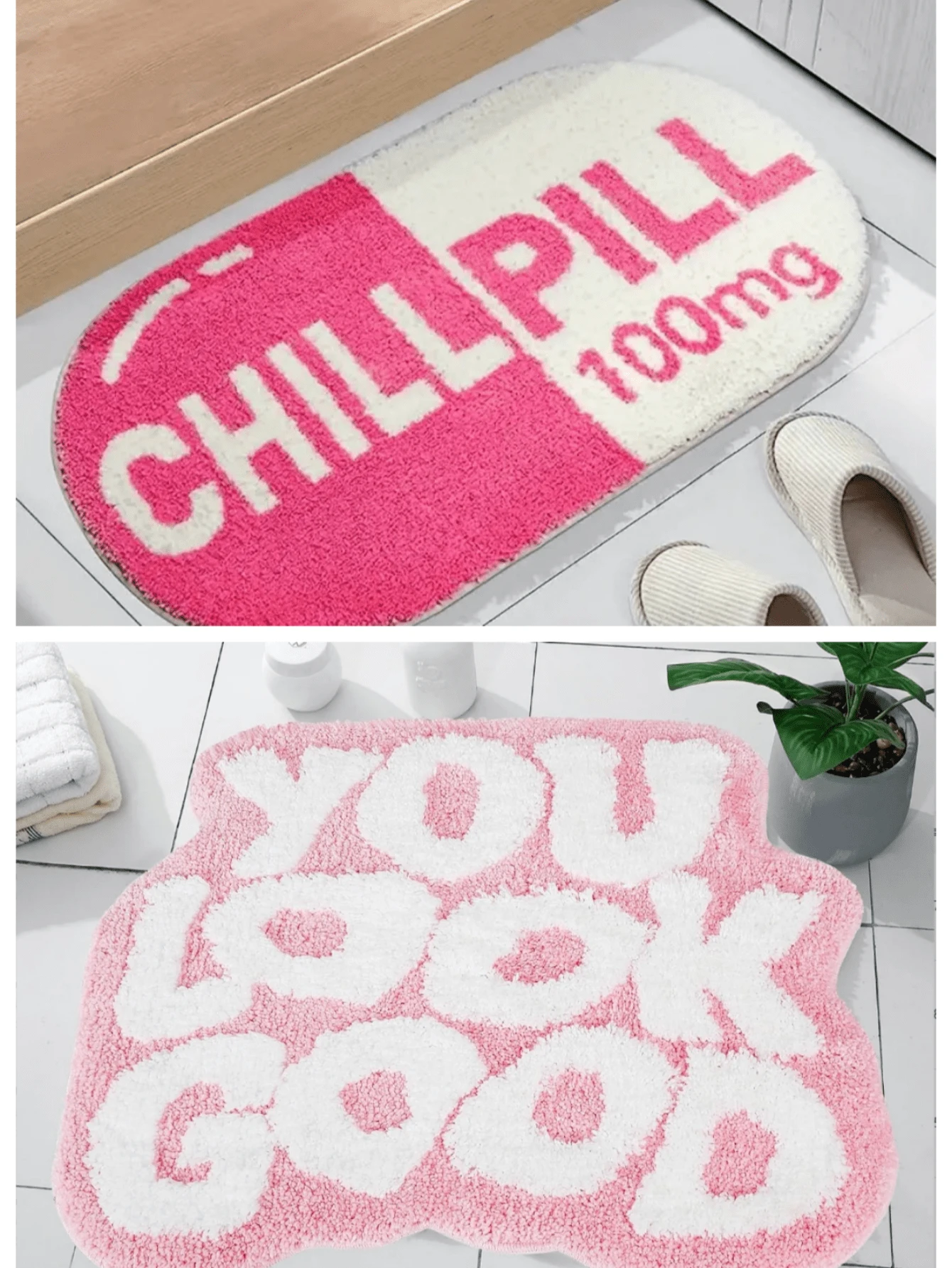 粉色浴室垫，柔软毛绒浴室地毯，防滑吸水淋浴垫，易清洁地毯，适用于家居装饰，家居浴室装饰，户外地毯，门垫，秋季装饰，浴室配件，返校入口装饰 - 彩色 - 查看 1