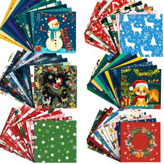 Christmas Decoration 12PCS/Packet Christmas Eve Christmas Scrapbook Handbook Material Paper, Fantasy Snowflake Elk Christmas Wreath Red And Green Checkered Paper, Can Be DIY Decorative Base Paper Cut Paper