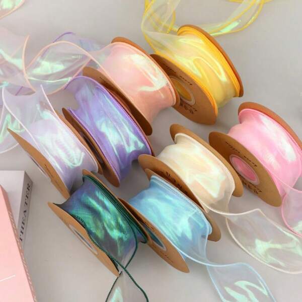 Assorted Bow Tie Ribbon, Iridescent Fish Tail Tulle Fringe, Wave Chiffon Ribbon, Handmade Hair Accessory Ornaments, Birthday Gift Packaging Ribbon, Valentine's Day Bouquet Ribbon (2 Styles Random Delivery),Christmas