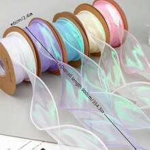 Assorted Bow Tie Ribbon, Iridescent Fish Tail Tulle Fringe, Wave Chiffon Ribbon, Handmade Hair Accessory Ornaments, Birthday Gift Packaging Ribbon, Valentine's Day Bouquet Ribbon (2 Styles Random Delivery),Christmas