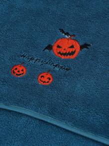 1/3 piezas Toalla de baño/toalla de Halloween de felpa de coral bordada con calabaza voladora, absorbente y suave, decoración navideña, decoración de otoño - Verde Oscuro - Ver 8