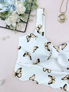ELLIE Women's Cropped Top Butterfly Tie Neoprene Summer Inspiration Tie With Pad - 香檳色 - 查看 2