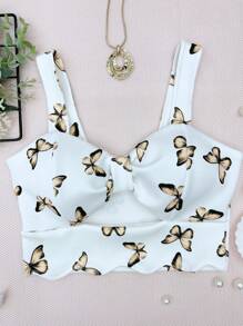 ELLIE Women's Cropped Top Butterfly Tie Neoprene Summer Inspiration Tie With Pad - 香檳色 - 查看 1