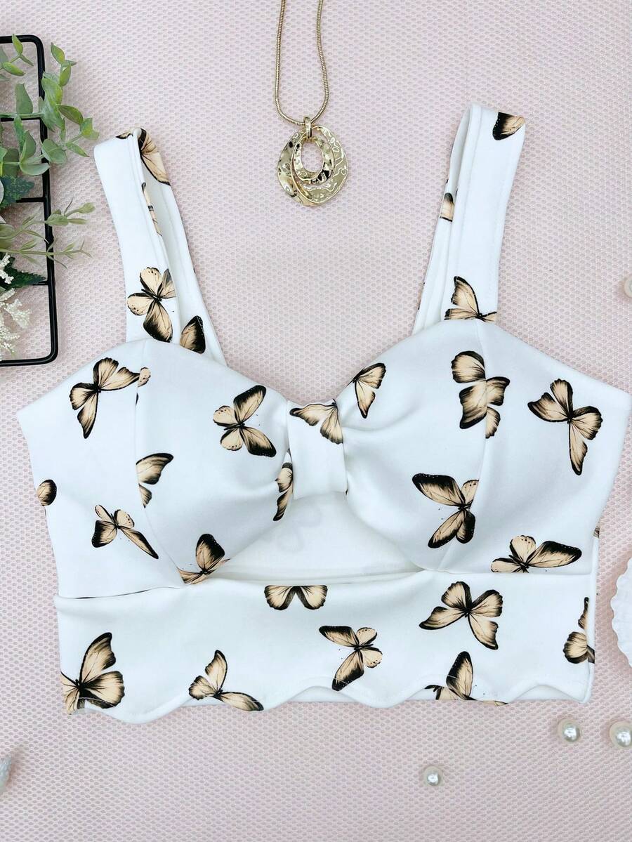 ELLIE Women's Cropped Top Butterfly Tie Neoprene Summer Inspiration Tie With Pad - 香檳色 - 查看 1