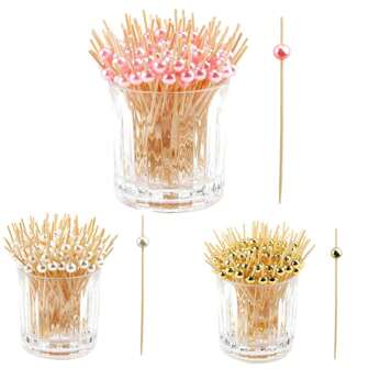 200/100/50/10pcs 4.7 Inch Faux Pearl Picks, Appetizer Party Decorations, Elegant Appetizer & Meat Skewer Food Decoration Picks, Party, Birthday Decoration, For Outdoor, Camping