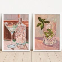 Conjunto de 2 impresiones con diseño de alcohol, arte de bar de martini, decoración para beber para pared del hogar y cocina, póster moderno de cóctel, pósteres de lienzo