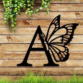Hello Young 1pc Butterfly 26 Letter Combination Metal Sign, Metal Wall Decor, Letter Wall Decor, Wedding Background Sign DIY Gift, Home Gift Art,Art For Women,Suitable For Home, Living Room, Patio Or Garden Decor, Balcony, Decorative Sculpture,Home Decor ,Room Decor,Office Hanging Decoration,Wall Decoration
