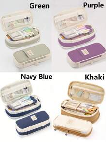 1 件大容量文具铅笔盒卡哇伊马卡龙色铅笔盒可爱铅笔袋适合女孩男孩学生美观铅笔盒适合初中高中办公室、返校、学校用品 - 彩色 - 查看 4