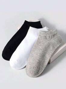 Sports Outdoor 10 Pairs Ladies Simple Solid Color Breathable Flat Summer Ankle Socks, Black/White/Grey