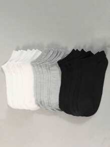 Sports Outdoor 10 Pairs Ladies Simple Solid Color Breathable Flat Summer Ankle Socks, Black/White/Grey