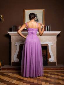 Gabriela Brilliant Tulle Side Cross Dress - Lilac Purple - View 7
