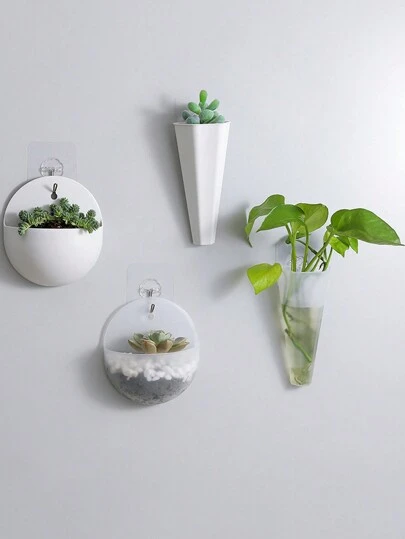 1 szt. Kryta hydroponiczna doniczka naścienna, wiszący plastikowy wazon na kwiaty (wieszak w zestawie)