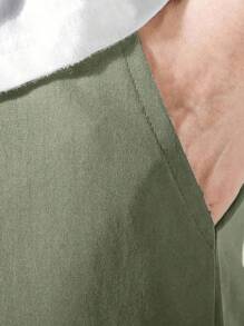Tween Boy's Fashion Solid Color Drawstring Waist Pocket Casual Cargo Pants - Army Green - View 4