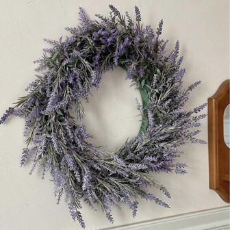 1pc Lavender Wreath For Front Door, 15.8-Inch Artificial Farmhouse Floral Wreath For Wall Or Window Party Wedding Decoration Indoor Outdoor, Valentine Day, Gift Gifts Birthday Graduation