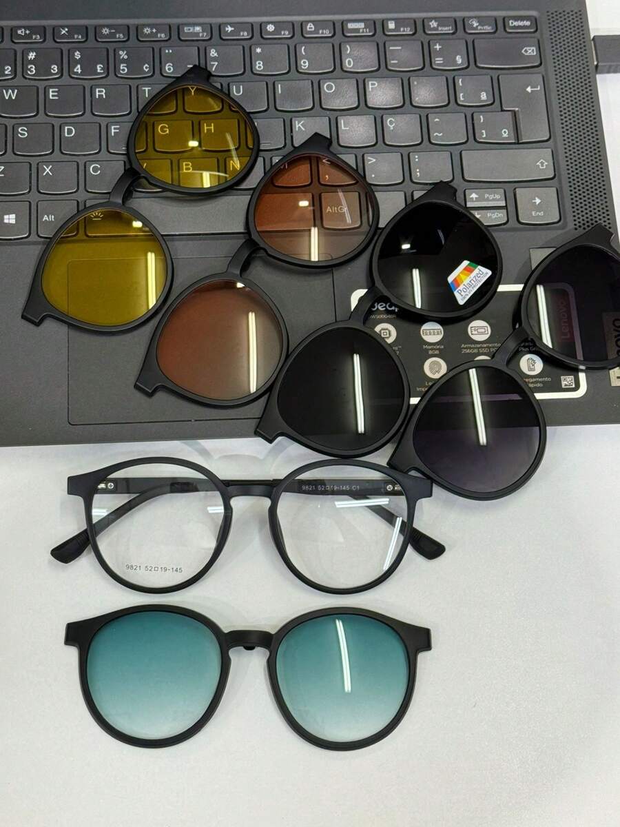 Glasses Frame 9821 Clipon 6 In 1 Round/ 5 Sun Lenses Unisex - màu đen - Xem 1