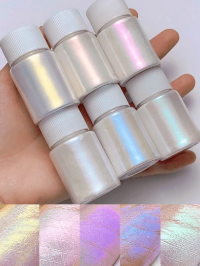 6 盒美人鱼镀铬指甲粉指甲粉彩虹颜料珍珠 6 色 1 套云母粉用于美甲，白色彩虹色镀铬粉指甲颜料变色龙粉闪光粉美人鱼镀铬指甲粉 - 白色独角兽镀铬指甲粉彩虹色粉指甲颜料，蛋白石珍珠云母粉日落变色龙镀铬指甲粉美甲颜料 DIY 指甲饰品指甲宝石指甲用品