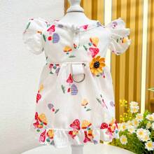 1Pc Pet Breathable Dress, Cute Mushroom Dog Cat Summer Party Dress, Outing Skirt With Drawstring Button