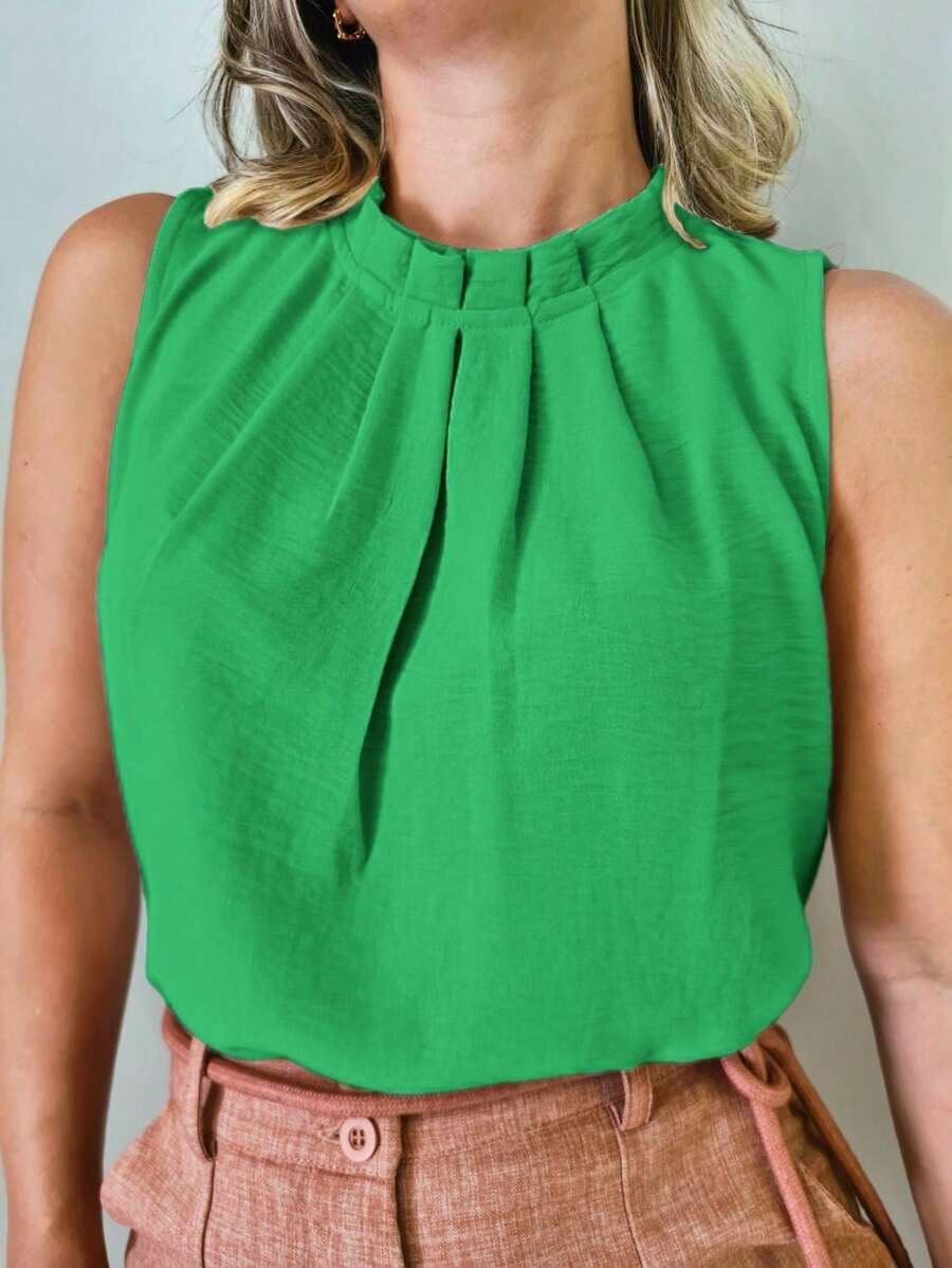 Women's Social Blouse High Neck Regatta With Button On Moda Super - Green - View 1
