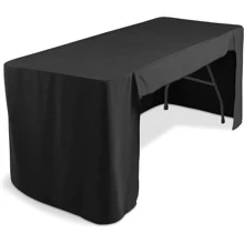 1pc Rectangle Open Table Cloth, Stain-Resistant Open-End Tablecloth, Machine Washable 3-Side Table Cover, Suitable For Buffet Tables, Parties, Birthdays, Weddings, Home Decor - Black - View 2