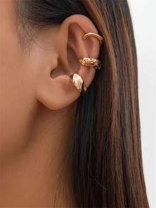 3 件时尚欧美风格小众金属波浪夹式耳环