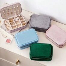 CASEGRACE 1pc Velvet Zipper Jewelry Box, 3 Layers Jewelry Organizer, Multi-Functional Jewelry Storage Box, Travel Portable Jewelry Organizer For Earrings, Necklaces, Rings, Watches, Hair Accessories, Gifts Back To School