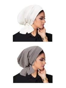 1 pièce Turban musulman avec longue queue et motif de vague de bandeau, bonnet de chimiothérapie pour femmes