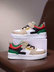 1 Pair Fashionable Casual Breathable Color Matching Leather Low-Top Skateboard Shoes For Teenagers. Anti-Slip, Wear-Resistant, Shock-Absorbing Sports Shoes, Suitable For Outdoor Activities & Versatile Wear For Kids