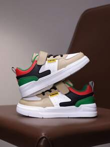 1 Pair Fashionable Casual Breathable Color Matching Leather Low-Top Skateboard Shoes For Teenagers. Anti-Slip, Wear-Resistant, Shock-Absorbing Sports Shoes, Suitable For Outdoor Activities & Versatile Wear For Kids