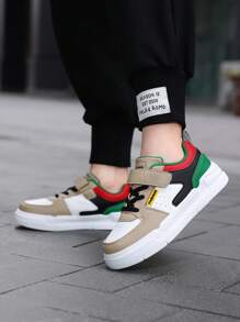 1 Pair Fashionable Casual Breathable Color Matching Leather Low-Top Skateboard Shoes For Teenagers. Anti-Slip, Wear-Resistant, Shock-Absorbing Sports Shoes, Suitable For Outdoor Activities & Versatile Wear For Kids