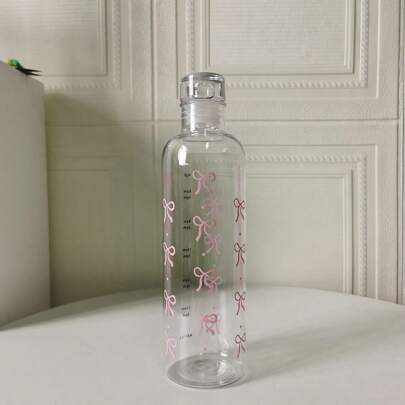 Large Capacity Plastic Water Bottle With Butterfly Print And Measurement Scale, Suitable For Daily Hydration Back To School