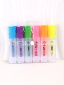 6pcs/Set Color Highlighter With Angled Tip,Smooth Writing, Long-Lasting Ink - Perfect For Professionals - Assorted Bright Colors, Office & School Supplies Set - Multicolor - View 9