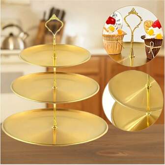 1 pieza Bandeja de almacenamiento doméstico multinivel de acero inoxidable, soporte de postre nórdico, bandeja de merienda de té de la tarde, decoración de lujo para fiesta