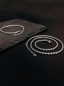 2pcs/Set Stainless Steel Bracelet And Necklace Set, Minimalist Street Style Accessories For Men