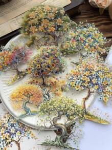 10pcs/Pack Vintage Waterproof Large Size Mother Of Pearl Effect Stickers, Flower Tree Floral Design, For Journal Diary Decor Back To School - Multicolor - View 6