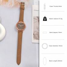 1 件时尚女士石英表，PU 皮革表带，圆形表盘，日常佩戴 - 棕色 - 查看 4