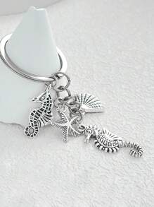 1 件时尚合金古银海洋生物海星海马钥匙扣珠宝钱包钥匙扣配件送给朋友的完美礼物汽车配件包饰背包学校可爱哥特 Y2k 包配件挂绳带身份证夹汽车配件包饰 - 復古銀色 - 查看 5