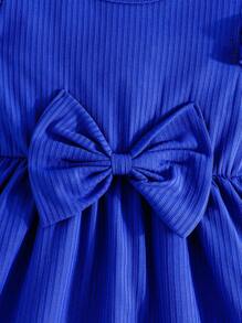Baby Girl Summer Cute Ruffle Sleeve Round Neck Bow Decor Dress Multicolor Two-Piece Set - Multicolor - View 9