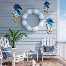 Mediterranean Style Seahorse Wall Decoration 3 Pieces Set, Reusable Wooden Nautical Artwork For Home Decor,Home Decor ,Room Decor,Wall Decor Gifts Birthday Graduation - Baby Blue - View 3