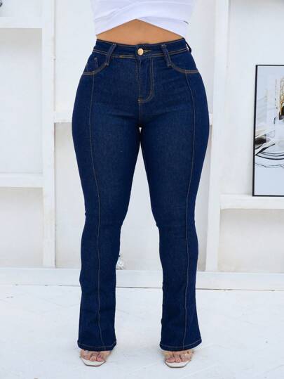 Calça Jeans Feminina Flare Super Skinny com alta elasticidade Elastano