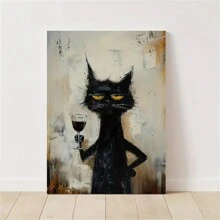 1 pieza Impresión artística en lienzo "Elegante felino" de gato negro único - Sin marco, decoración de pared resistente al agua para sala de estar, dormitorio, oficina - Póster minimalista de animal, perfecto para el hogar y la residencia, arte de pared