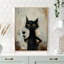 1 pieza Impresión artística en lienzo "Elegante felino" de gato negro único - Sin marco, decoración de pared resistente al agua para sala de estar, dormitorio, oficina - Póster minimalista de animal, perfecto para el hogar y la residencia, arte de pared