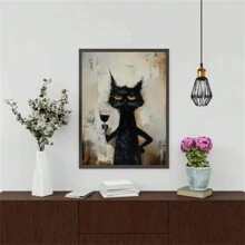 1 pieza Impresión artística en lienzo "Elegante felino" de gato negro único - Sin marco, decoración de pared resistente al agua para sala de estar, dormitorio, oficina - Póster minimalista de animal, perfecto para el hogar y la residencia, arte de pared