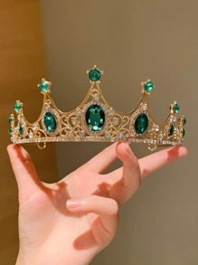 1pc Girls' Crown Headband High-End Crystal Tiara For Teen, Princess, Bride And Teen - Green - View 5