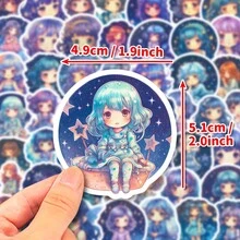 50张星空女孩贴纸，可爱、梦幻、浪漫夜光星空系列紫色月亮女孩，适用于滑板车、手机壳、笔记本电脑、水瓶、涂鸦装饰，防水贴纸 - 彩色 - 查看 7