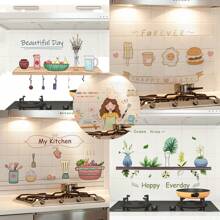 1pc Kitchen Oil-Proof Wall Sticker, Anti-Oil Anti-Water High Temperature Adhesive Wallpaper For Cabinet Countertop Tiles - Kitchen Wall Stickers - View 1