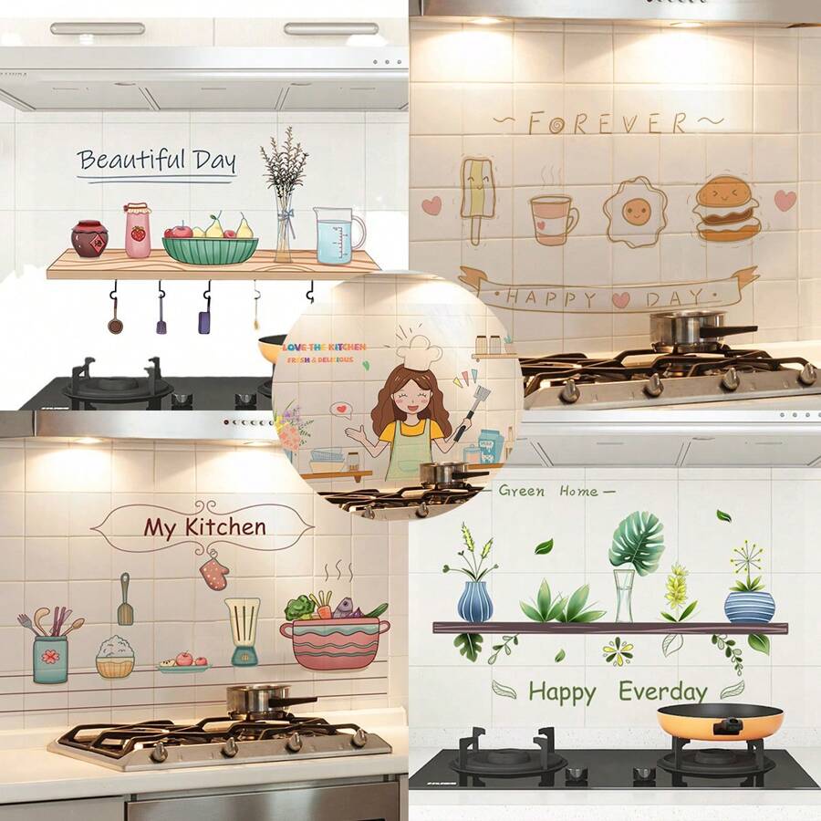 1pc Kitchen Oil-Proof Wall Sticker, Anti-Oil Anti-Water High Temperature Adhesive Wallpaper For Cabinet Countertop Tiles - Kitchen Wall Stickers - View 1